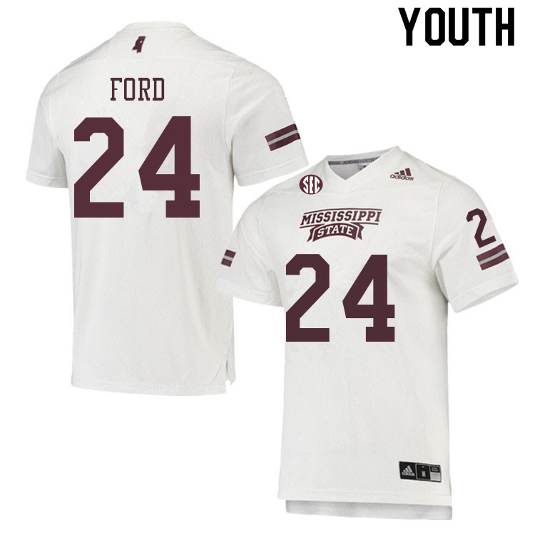 Youth #24 Scoobie Ford Mississippi State Bulldogs College Football Jerseys Sale-White